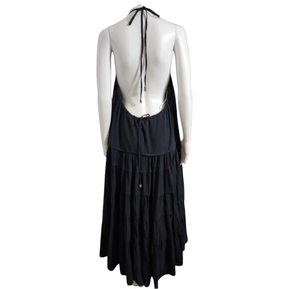 Free People maxi dress tiered halter ruffled boho sleeveless XL black NWOT - Picture 5 of 11